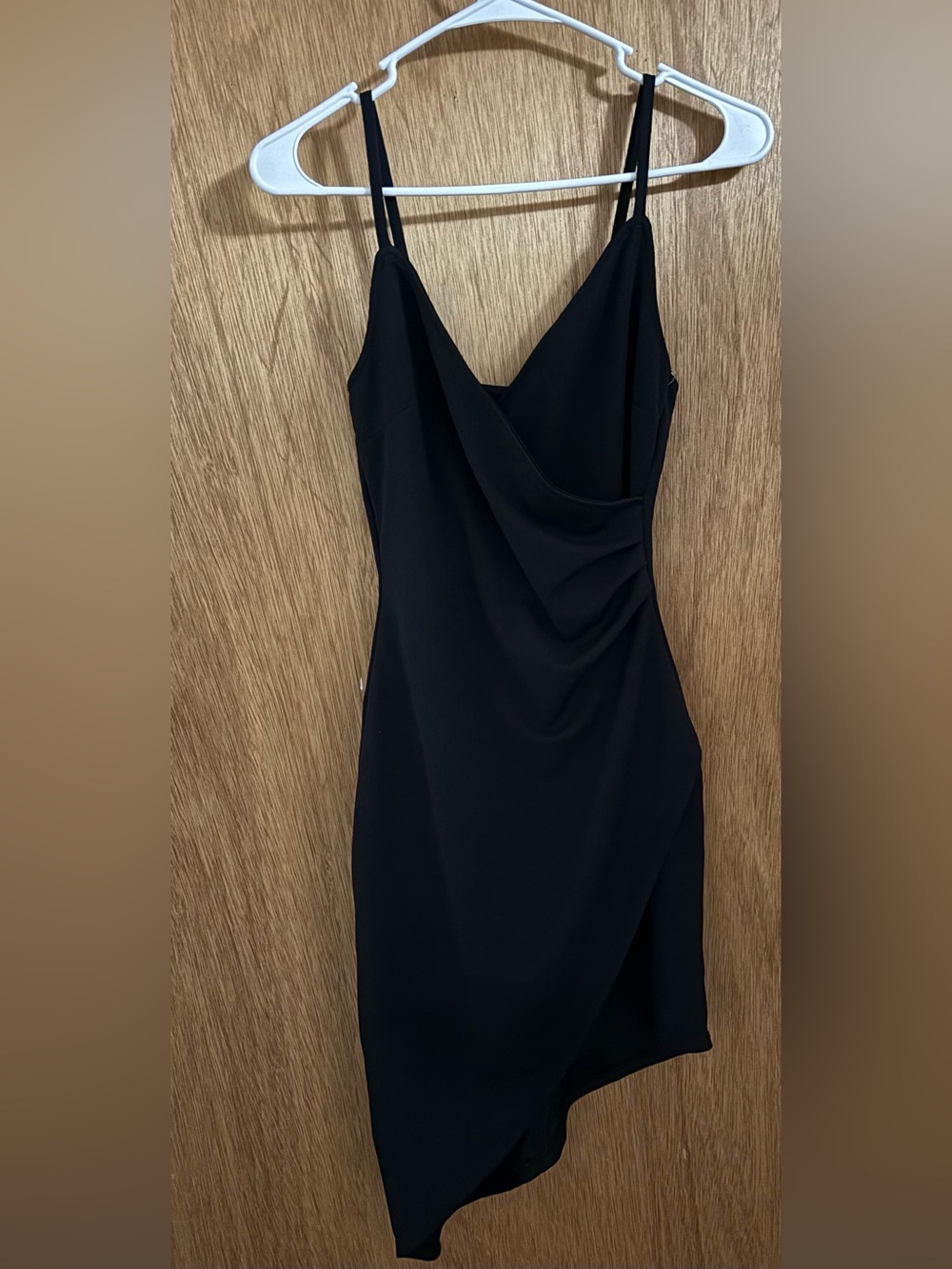 Planet Gold Black Asymmetric Cowl Midi Dress